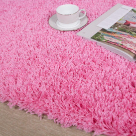 Bright Pink Soft Value Shaggy Living Area Rug - thumbnail 3