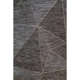 Modern Geometric Lined Charcoal Grey Outdoor Patio Rugs - thumbnail 1
