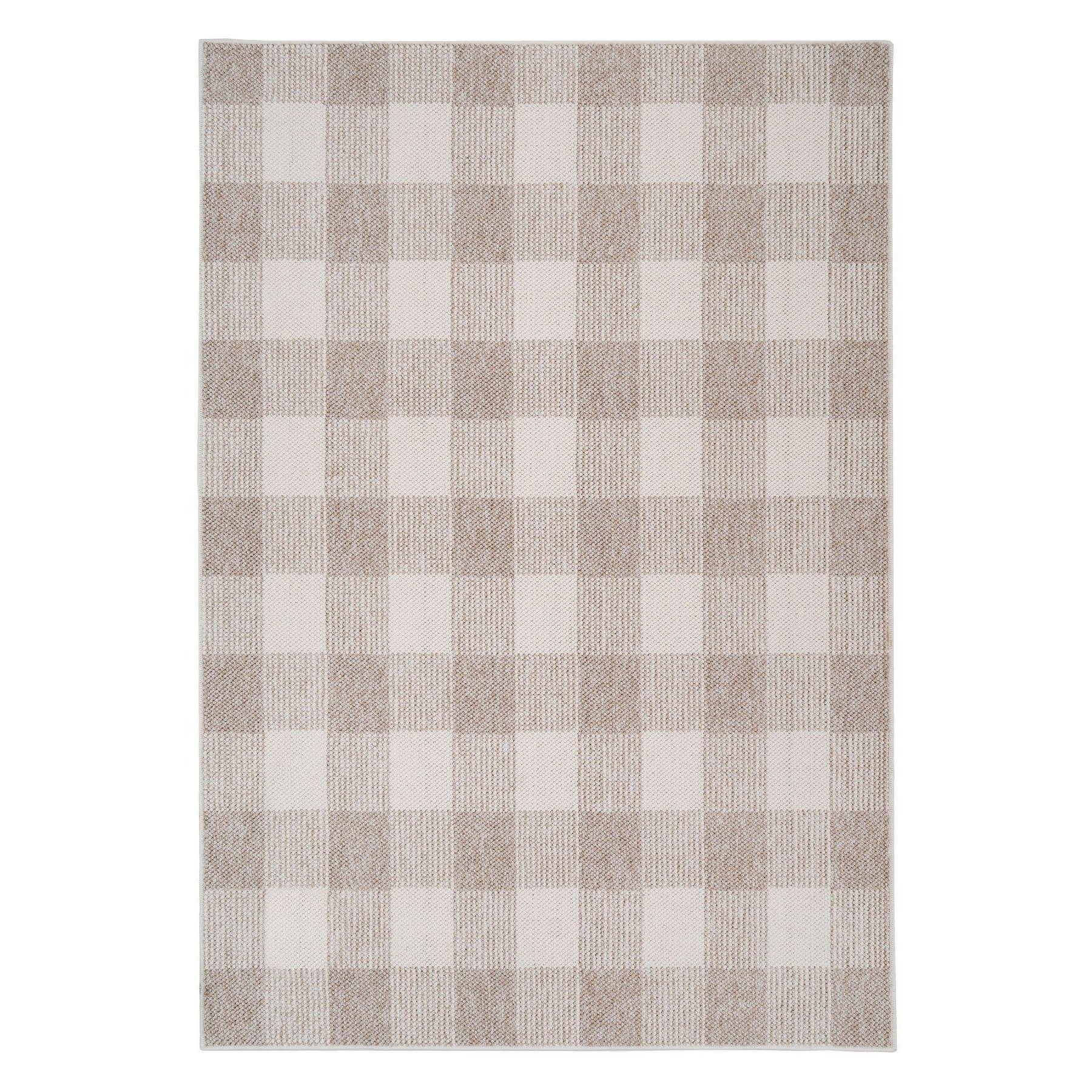 Neutral Cream Beige Boucle Textured Checkered Soft Area Rug - image 1