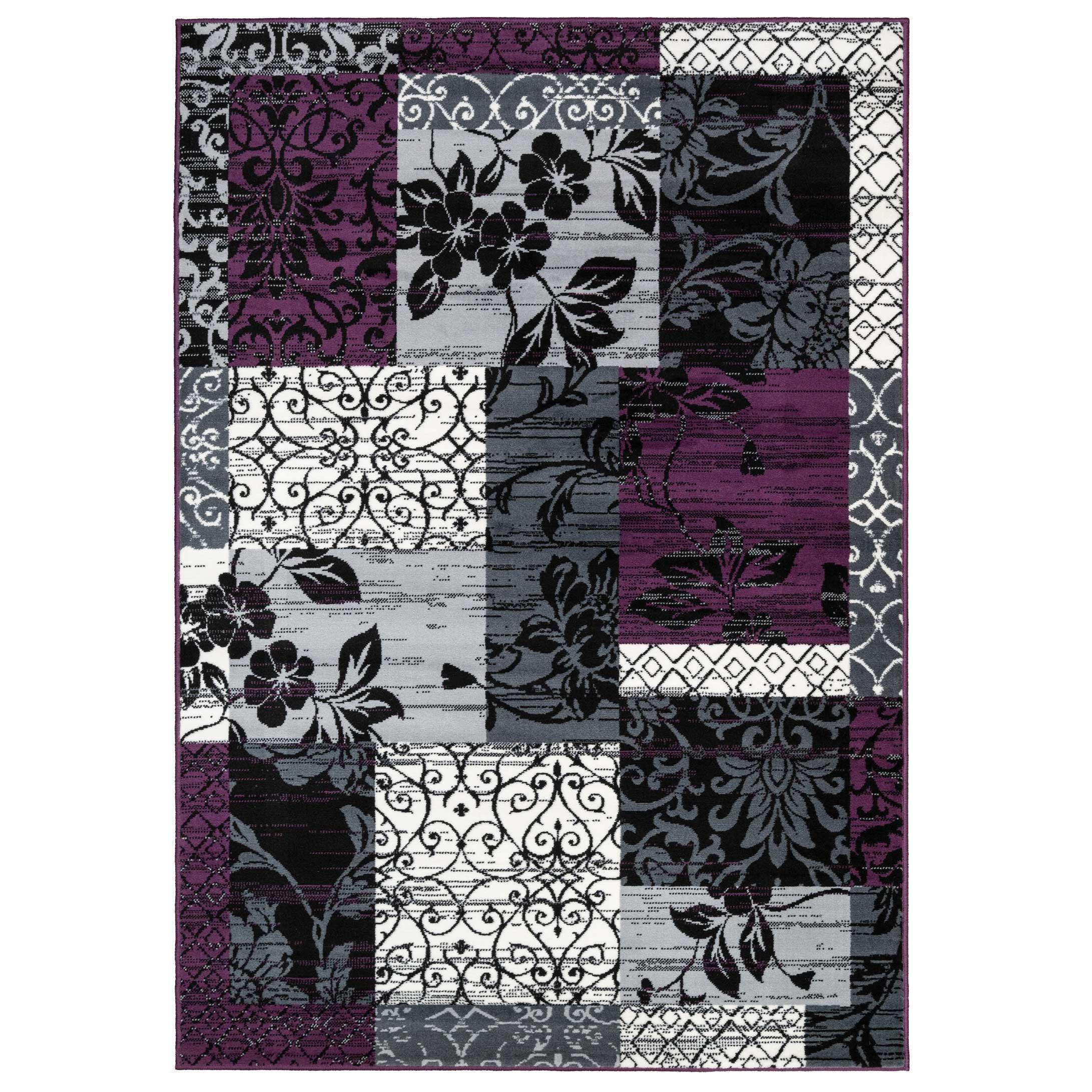 Purple Black Grey Traditional Patchwork Living Area Rug - image 1