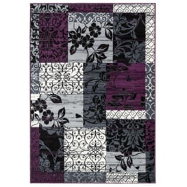 Purple Black Grey Traditional Patchwork Living Area Rug - thumbnail 1