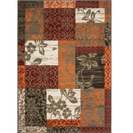 Red Terracotta Brown Traditional Patchwork Living Area Rug - thumbnail 1