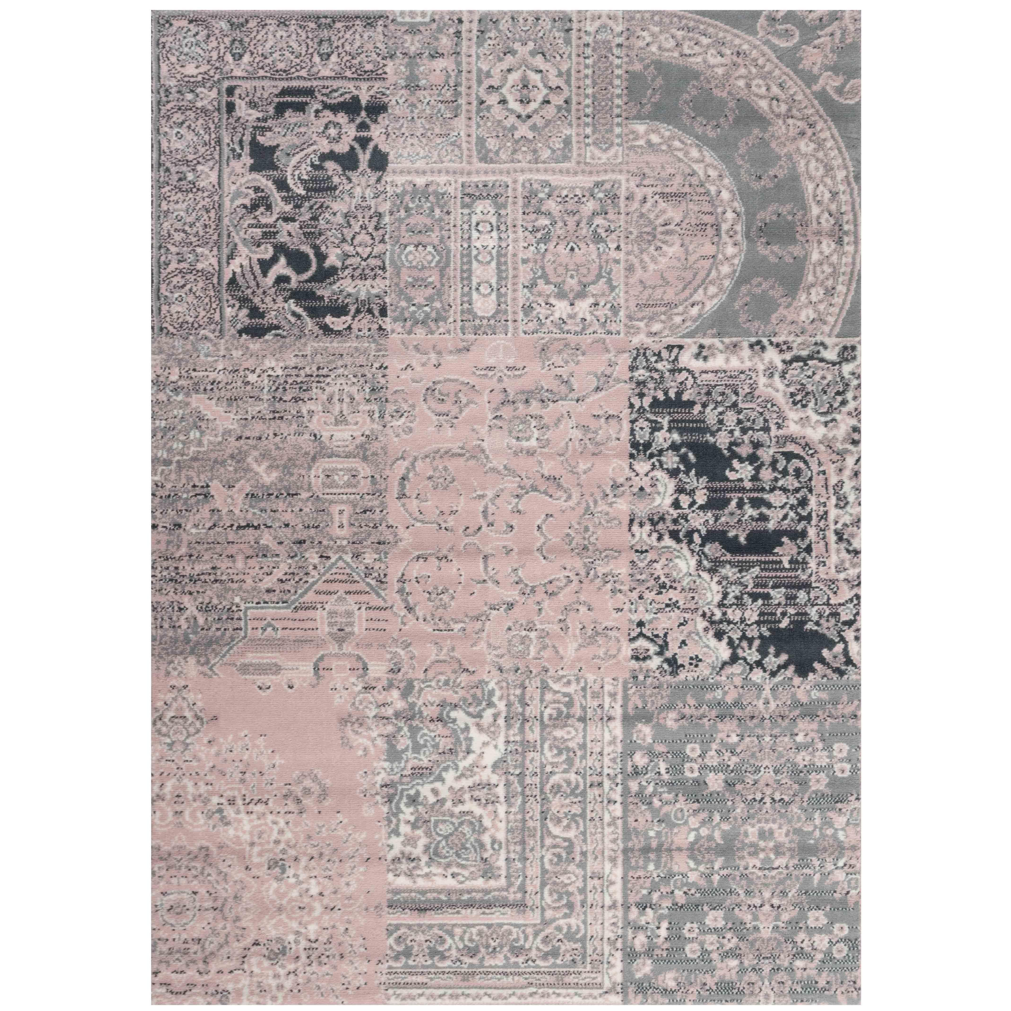 Blush Pink Grey Traditional Patchwork Living Area Rug - image 1