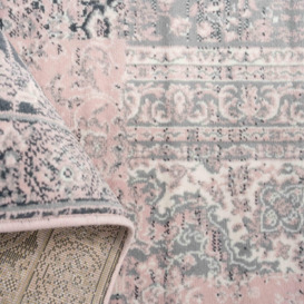 Blush Pink Grey Traditional Patchwork Living Area Rug - thumbnail 3