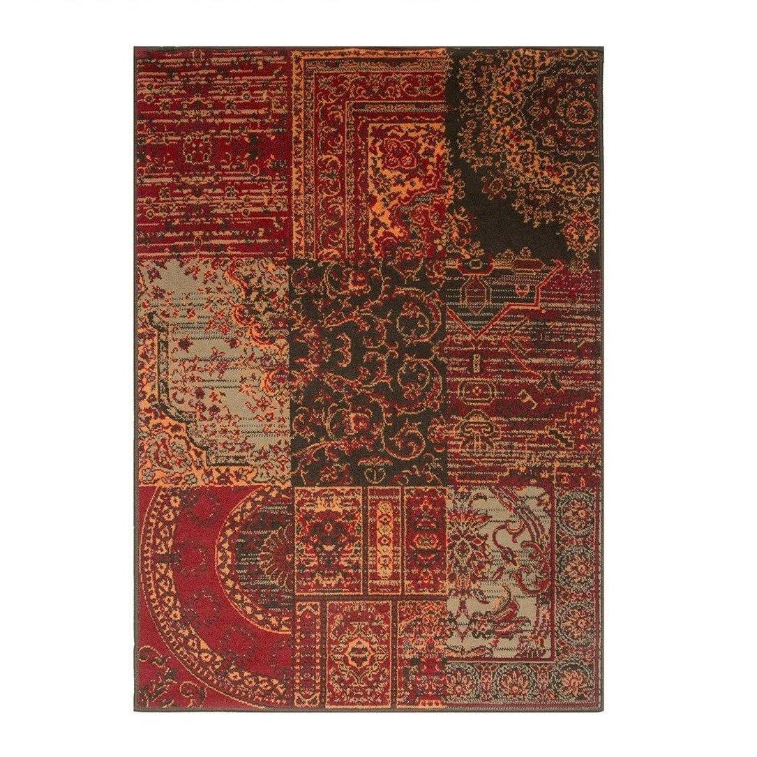 Red Brown Traditional Patchwork Living Area Rug - image 1
