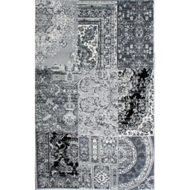 Black Grey Monochrome Traditional Patchwork Living Area Rug - thumbnail 1