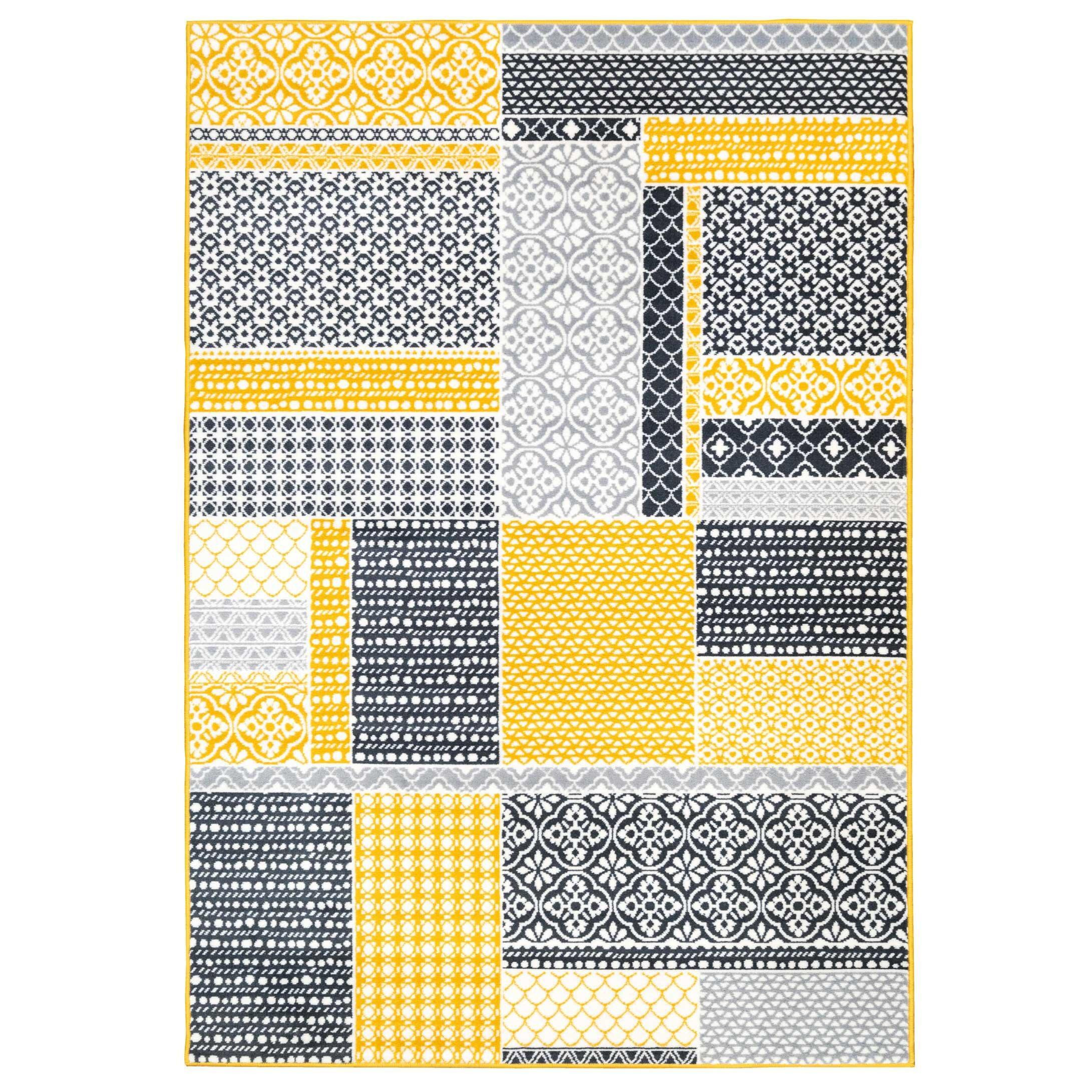 Yellow Ochre Grey Traditional Patchwork Area Rug - image 1