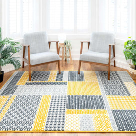 Yellow Ochre Grey Traditional Patchwork Area Rug - thumbnail 3