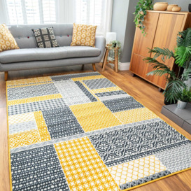 Yellow Ochre Grey Traditional Patchwork Area Rug - thumbnail 2