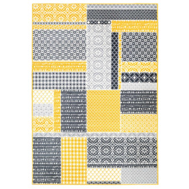 Yellow Ochre Grey Traditional Patchwork Area Rug