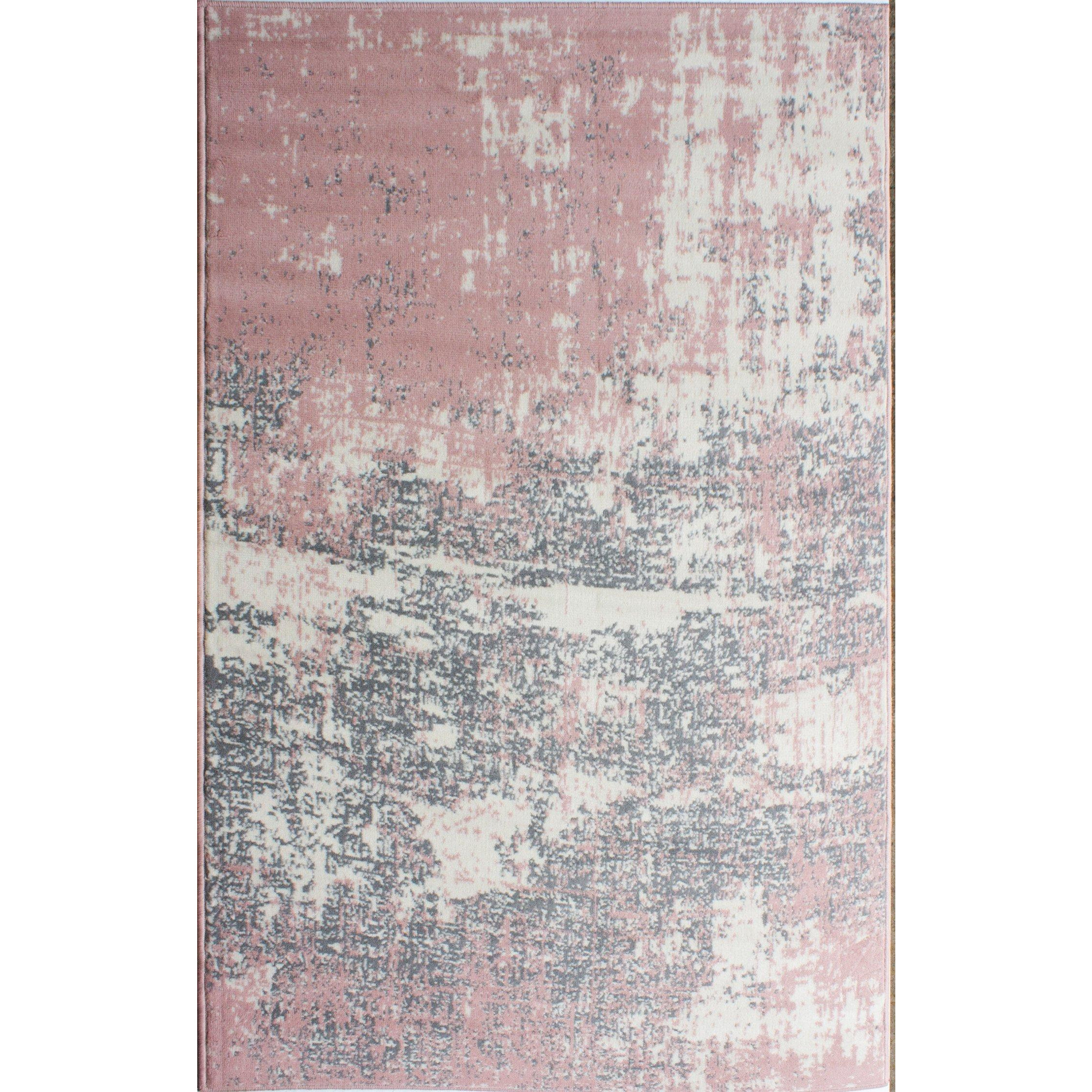 Blush Pink Grey Distressed Abstract Living Area Rug - image 1