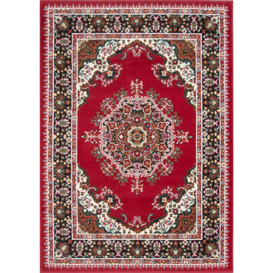 Red Bordered Traditional Living Area Rug
