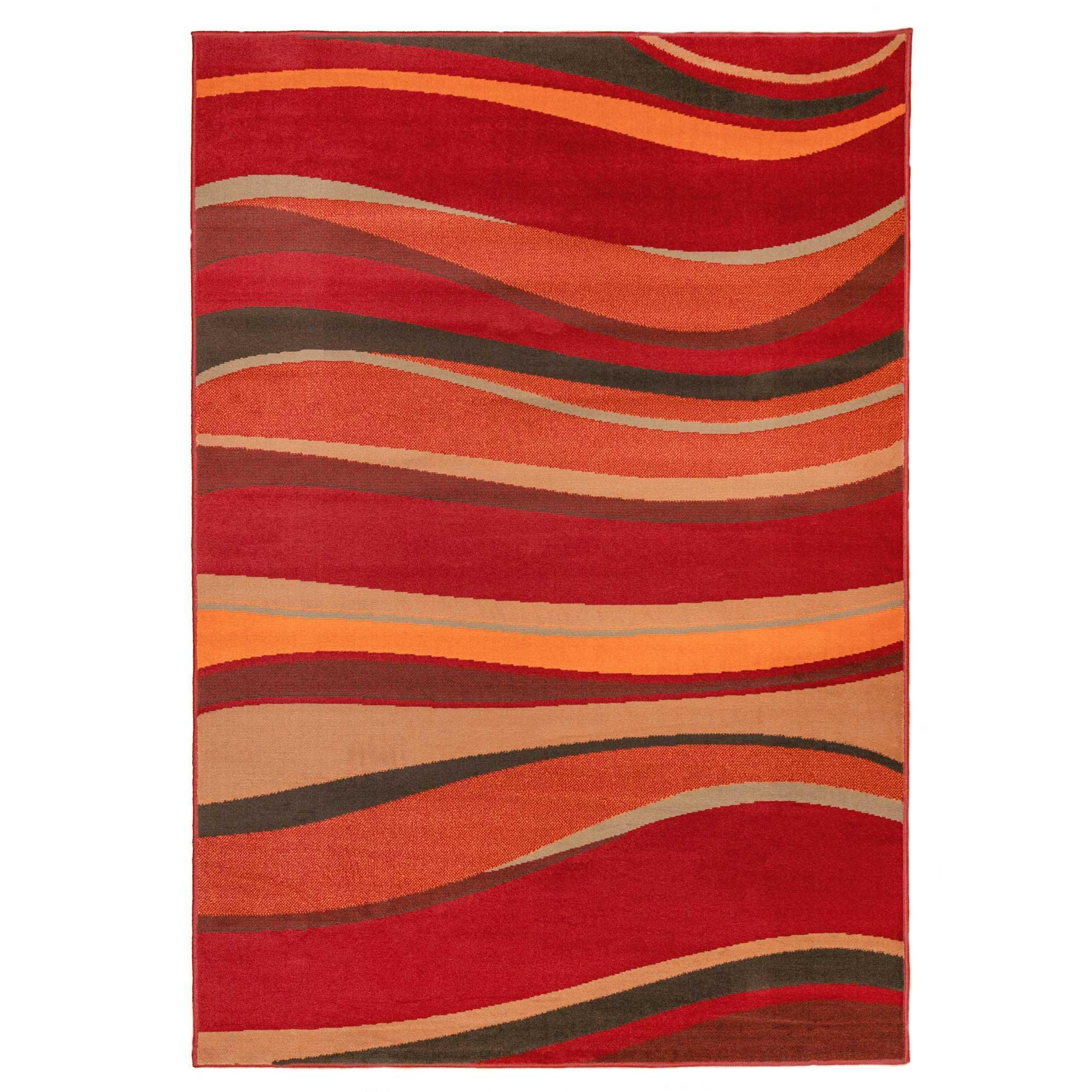 Warm Red Terracotta Retro Wave Living Area Rug - image 1