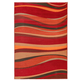 Warm Red Terracotta Retro Wave Living Area Rug - thumbnail 1