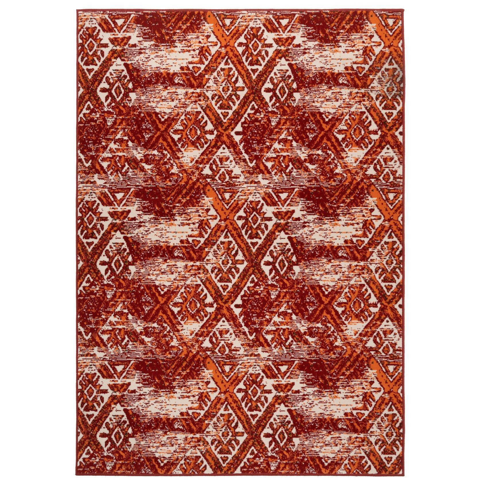 Red Terracotta Distressed Aztec Living Area Rug - image 1