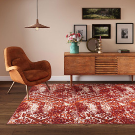 Red Terracotta Distressed Aztec Living Area Rug - thumbnail 2