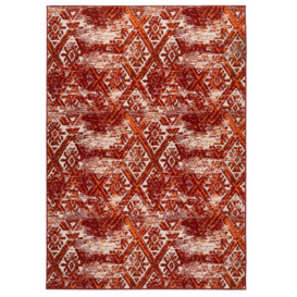 Red Terracotta Distressed Aztec Living Area Rug - thumbnail 1