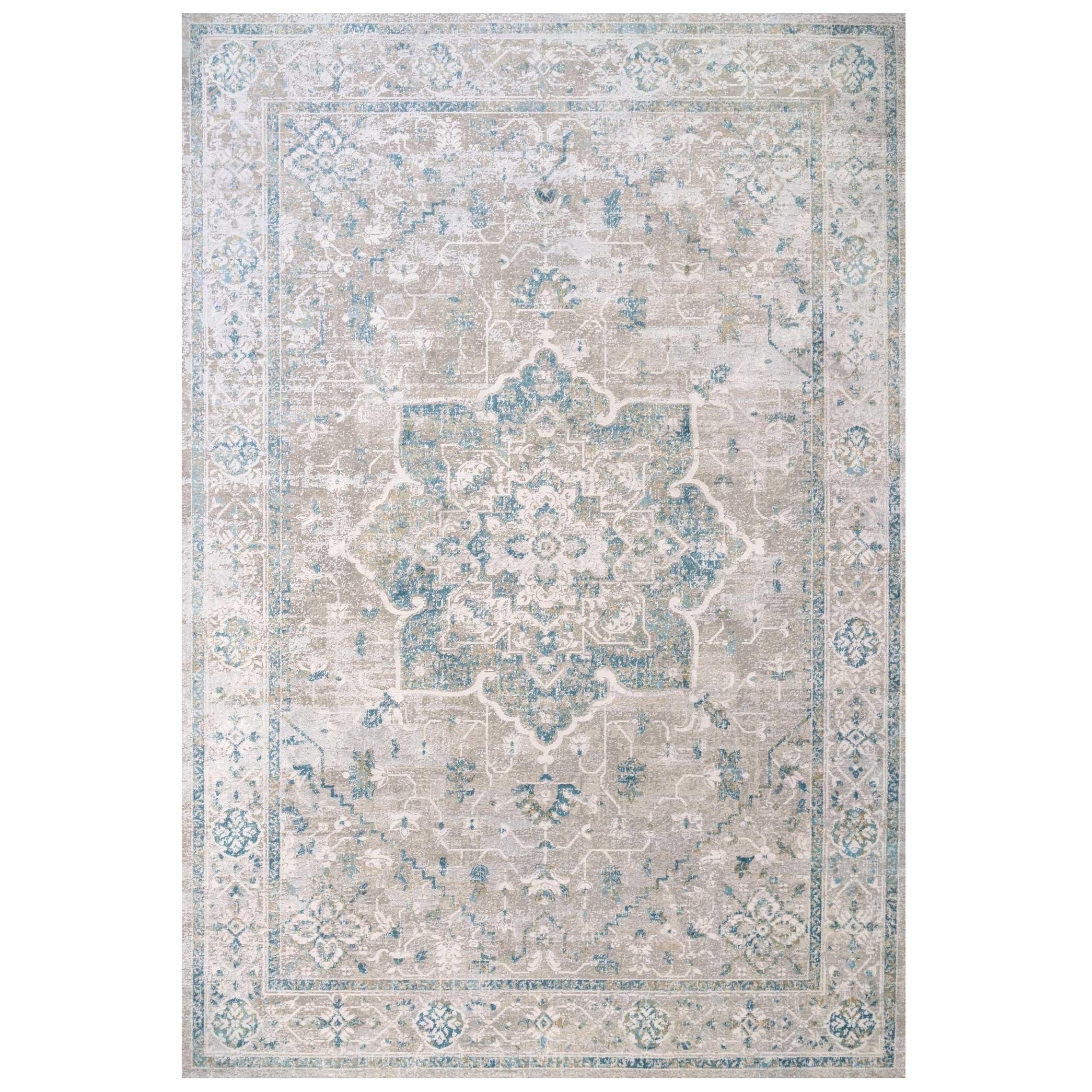 Blue Grey Floral Traditional Medallion Low Pile Area Rug - image 1