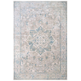 Blue Grey Floral Traditional Medallion Low Pile Area Rug