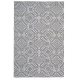 Blue Geometric Tile Textured Bobble Bedroom Living Area Rug