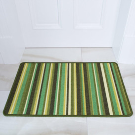 Green Tonal Striped Non Slip Washable Utility Mat