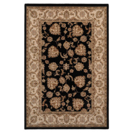 Gold Black Traditional  Floral Design Fireside Rug