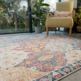Multicoloured Distressed Moroccan Style Fireside Area Rug - thumbnail 3