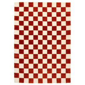 Terracotta Red Retro Checkerboard Living Area Rug