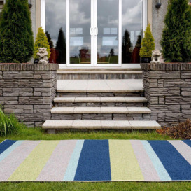 Blue Green Striped Outdoor, Garden and Patio Area Rug - thumbnail 3