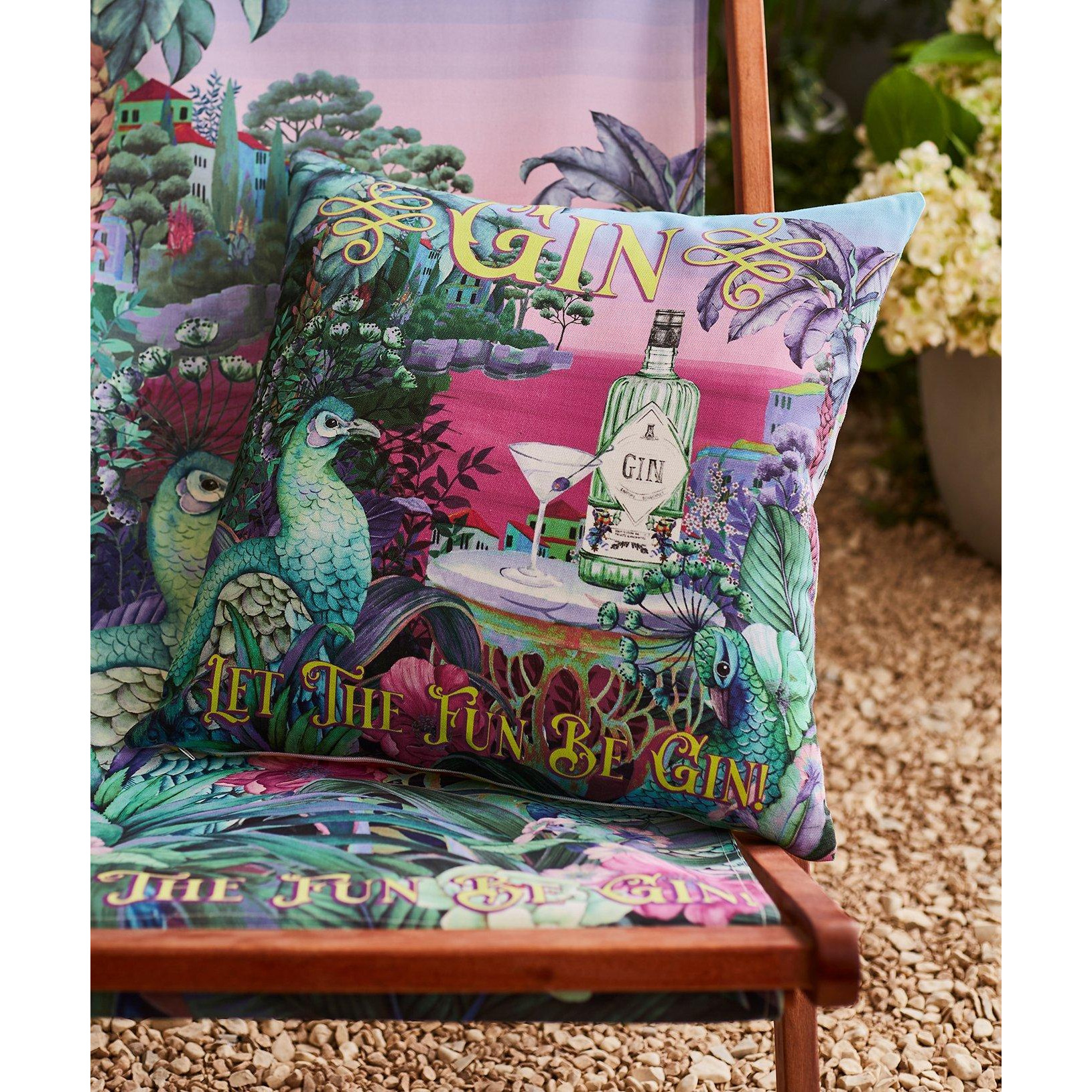 Floral Gin Slogan Outdoor Garden Cushion
