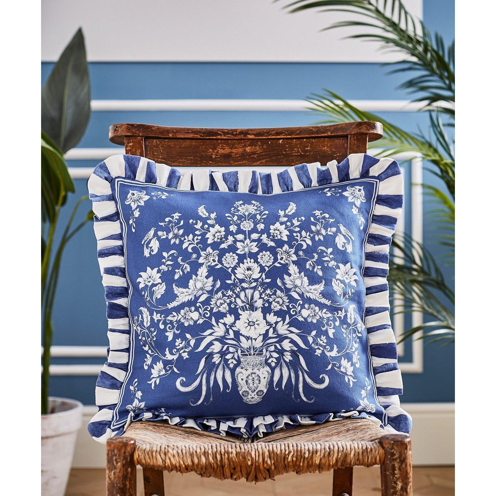 Frilly Vivid Wildflower Striped Reversible Filled Cushion - image 1