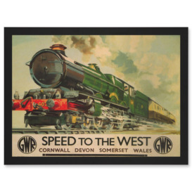 Travel GWR Railway Rail Train Steam Engine Cornwall Devon Sommerset Wales UK Retro Vintage A4 Artwork Framed Wall Art Print