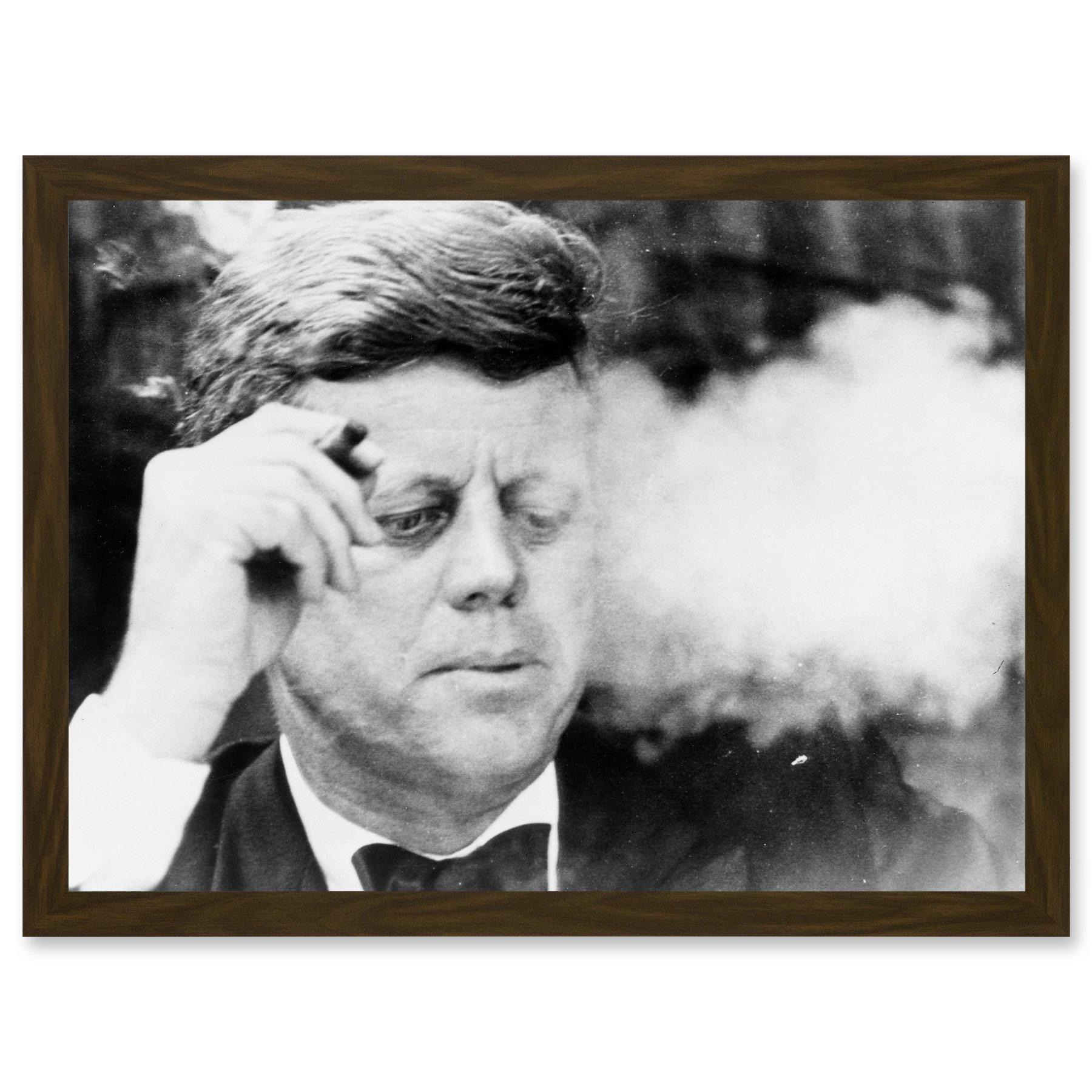 Photo JFK John F Kennedy Smoking Cigar US President Picture A4 Artwork Framed Wall Art Print - image 1