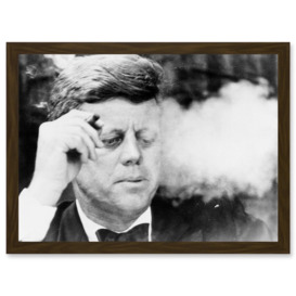 Photo JFK John F Kennedy Smoking Cigar US President Picture A4 Artwork Framed Wall Art Print - thumbnail 1