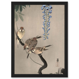 Nature Sparrow Bird Flower Shoson Ohara Japan A4 Artwork Framed Wall Art Print - thumbnail 1