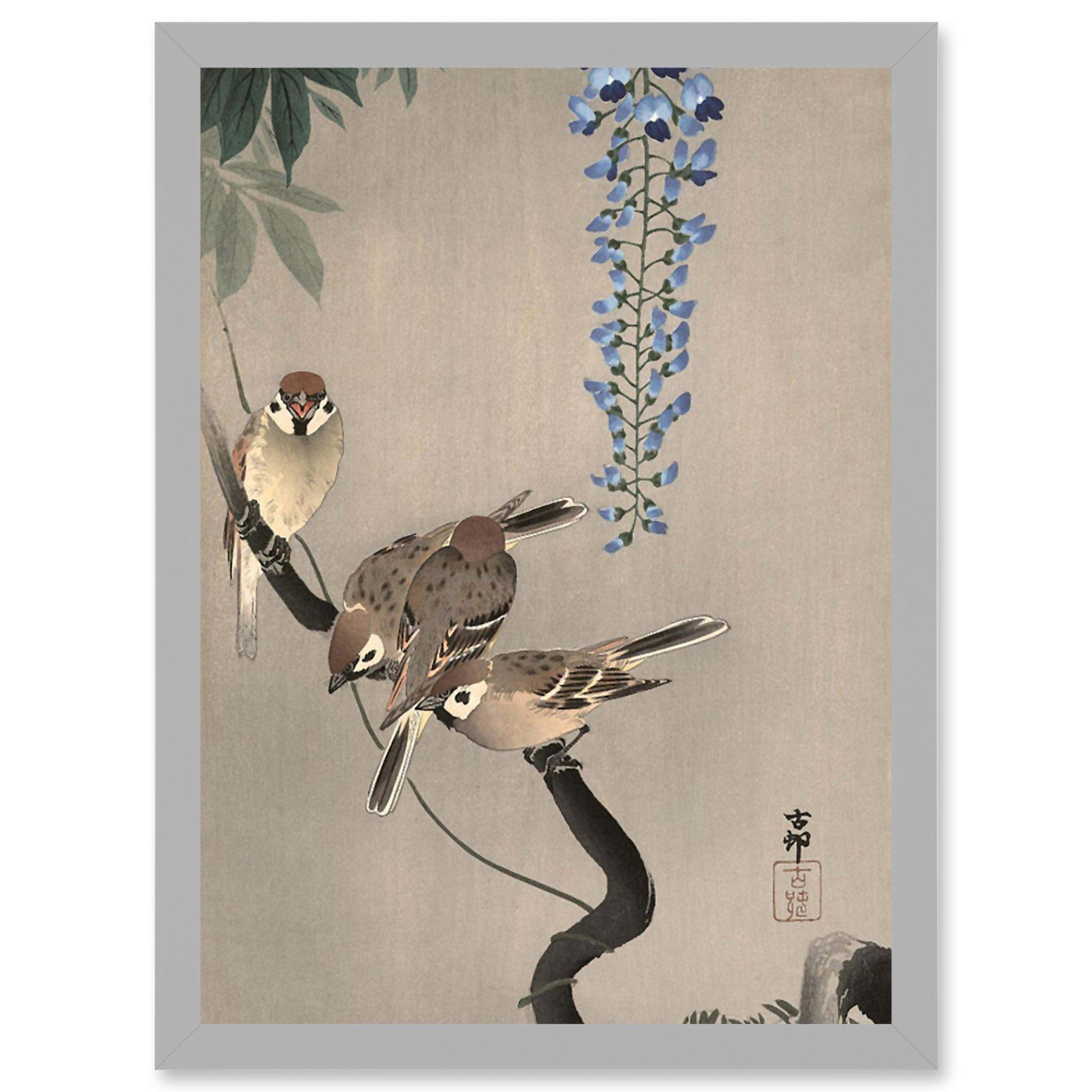 Nature Sparrow Bird Flower Shoson Ohara Japan A4 Artwork Framed Wall Art Print - image 1