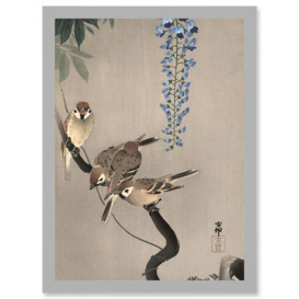 Nature Sparrow Bird Flower Shoson Ohara Japan A4 Artwork Framed Wall Art Print