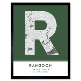 Wall Art Print Rangoon Myanmar City Map Modern Typography Stylish Letter Framed Word