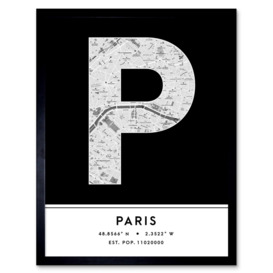 Paris France City Map Modern Typography Stylish Letter Framed Word Wall Art Print Poster for Home Décor