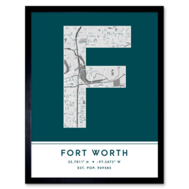 Wall Art Print Fort Worth Texas United States City Map Modern Typography Stylish Letter Framed Word - thumbnail 1