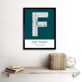 Wall Art Print Fort Worth Texas United States City Map Modern Typography Stylish Letter Framed Word - thumbnail 3