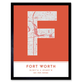 Fort Worth Texas United States City Map Modern Typography Stylish Letter Framed Word Wall Art Print Poster for Home Décor
