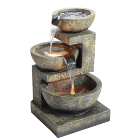 Kendal 3 Tier Cascading Water Feature with Lights Indoor Outdoor H62cm