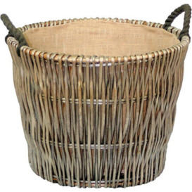 Wicker Round Grey Hessian Lined Log Basket