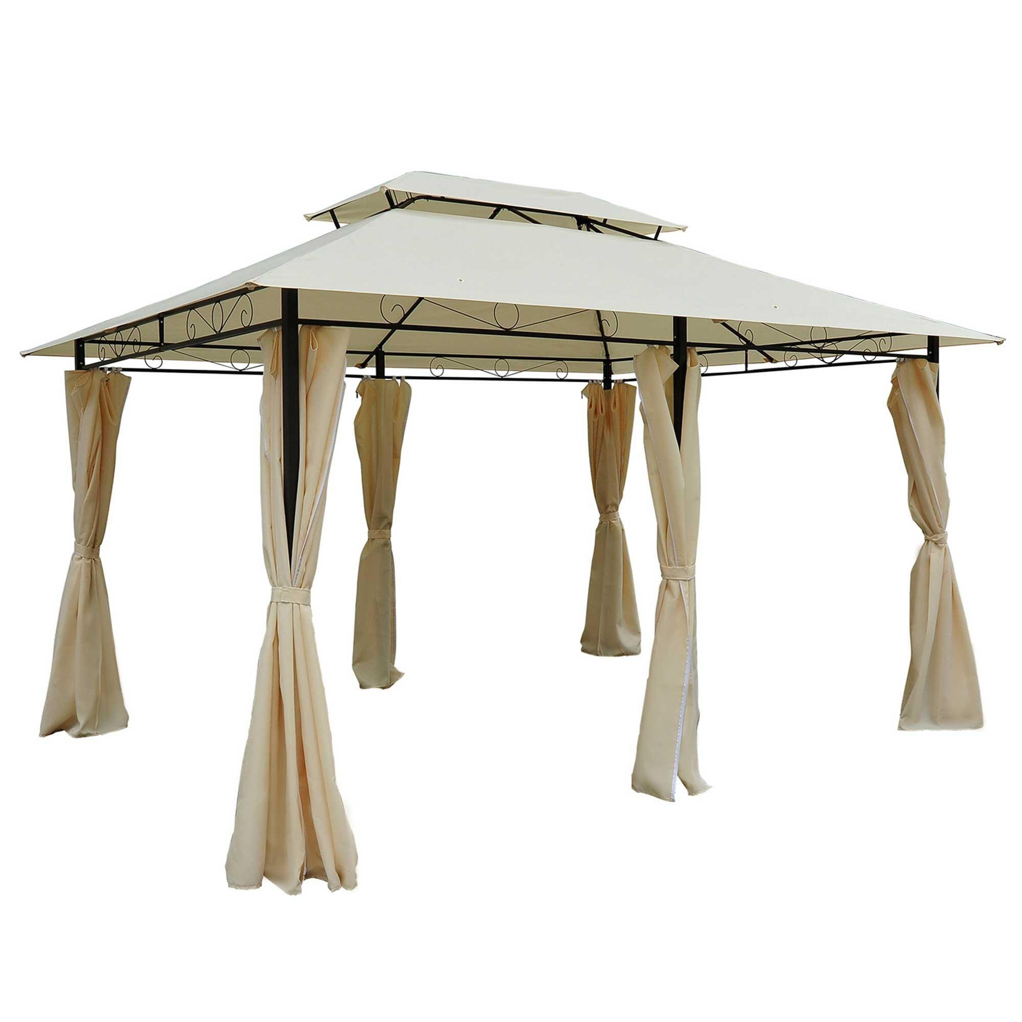 3 x 4m Outdoor 2-Tier Steel Frame Gazebo with Curtains Outdoor - image 1