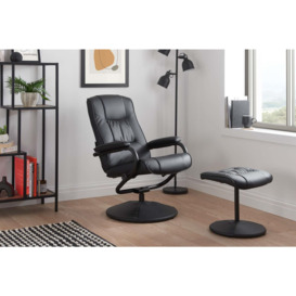 Swivel Recliner Reclining Chair Black Birlea Memphis Faux Leather & Footstool - thumbnail 2