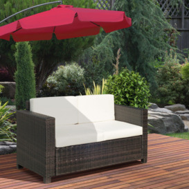 Rattan Garden Furniture Weave Wicker 2-Seater Sofa with Cushion - thumbnail 2