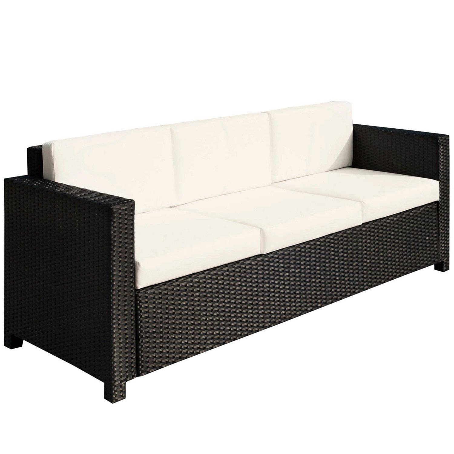 Rattan Garden Furniture Weave Wicker 3-Seater Sofa with Cushion - image 1