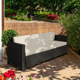 Rattan Garden Furniture Weave Wicker 3-Seater Sofa with Cushion - thumbnail 2