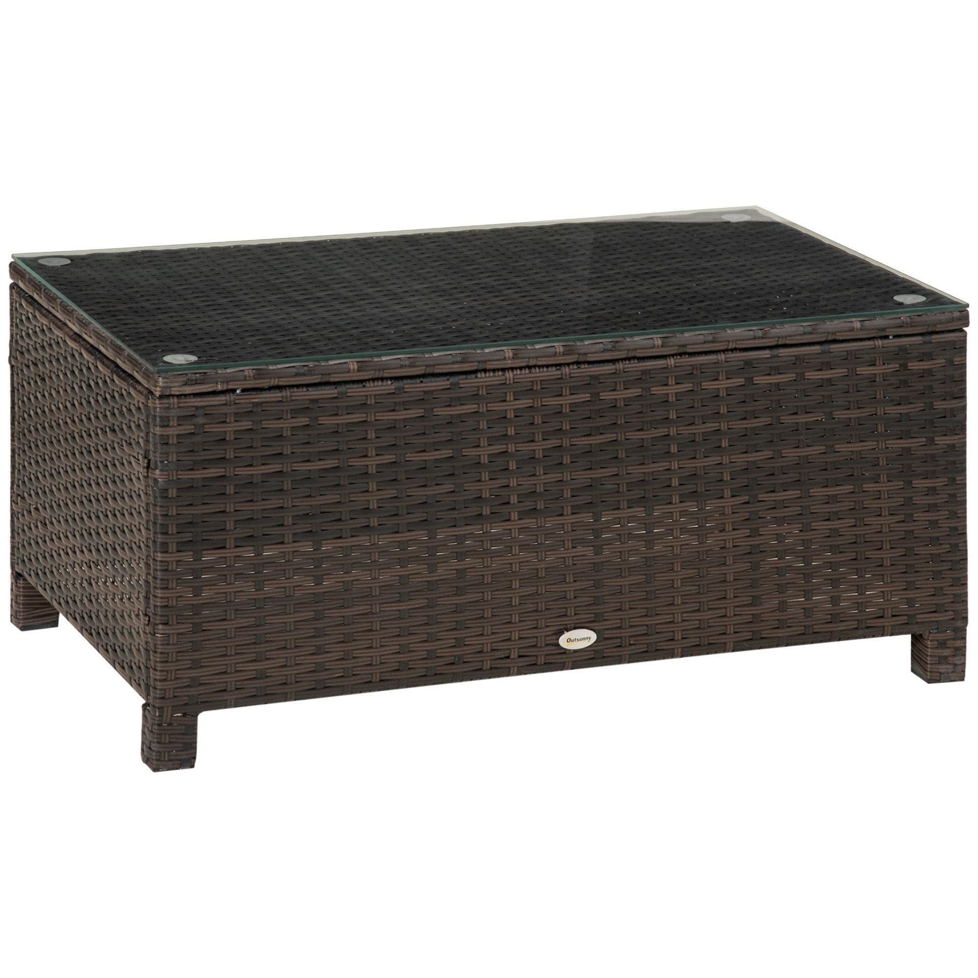 Rattan Garden Furniture Weave Wicker Coffee Table with Tempered Glass - image 1